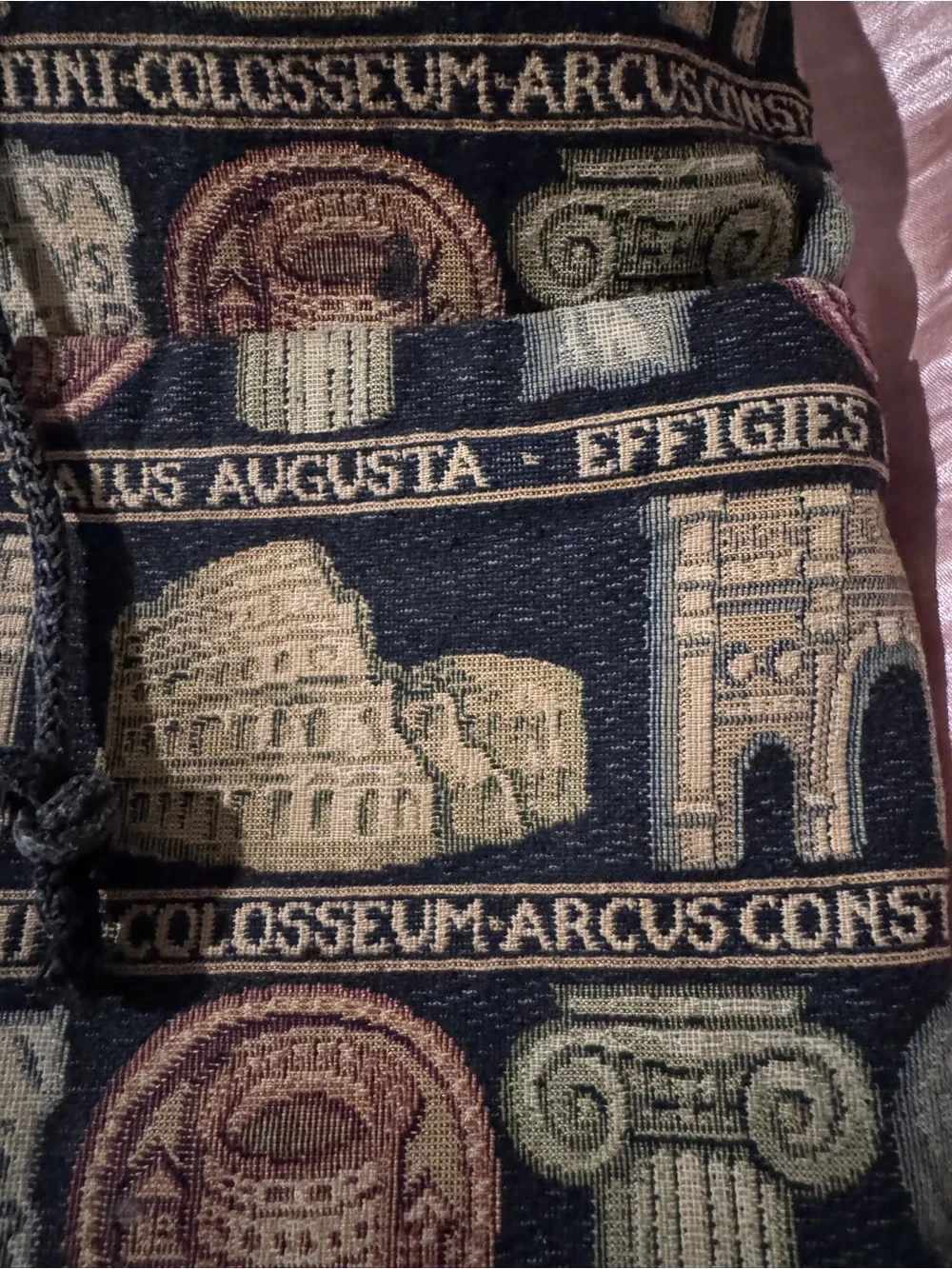 Tapestry Drawstring Backpack - Brown Vintage Roman Print